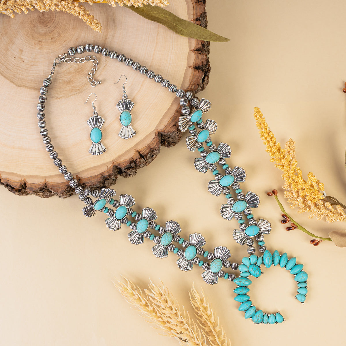 GGN61 - Squash Blossom Necklace - Turquoise & Silver