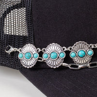 Load image into Gallery viewer, HA002 - Squash Blossom Trucker Hat Chain - Turquoise &amp; Silver
