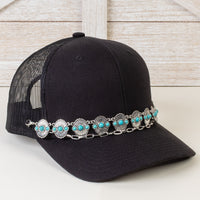 Load image into Gallery viewer, HA002 - Squash Blossom Trucker Hat Chain - Turquoise &amp; Silver
