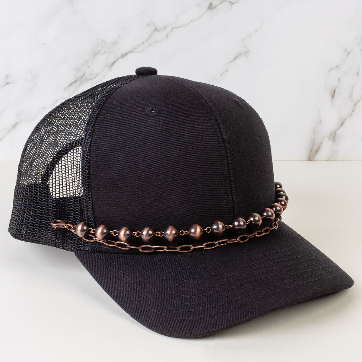 HA003 - Western Beaded Trucker Hat Chain - Copper