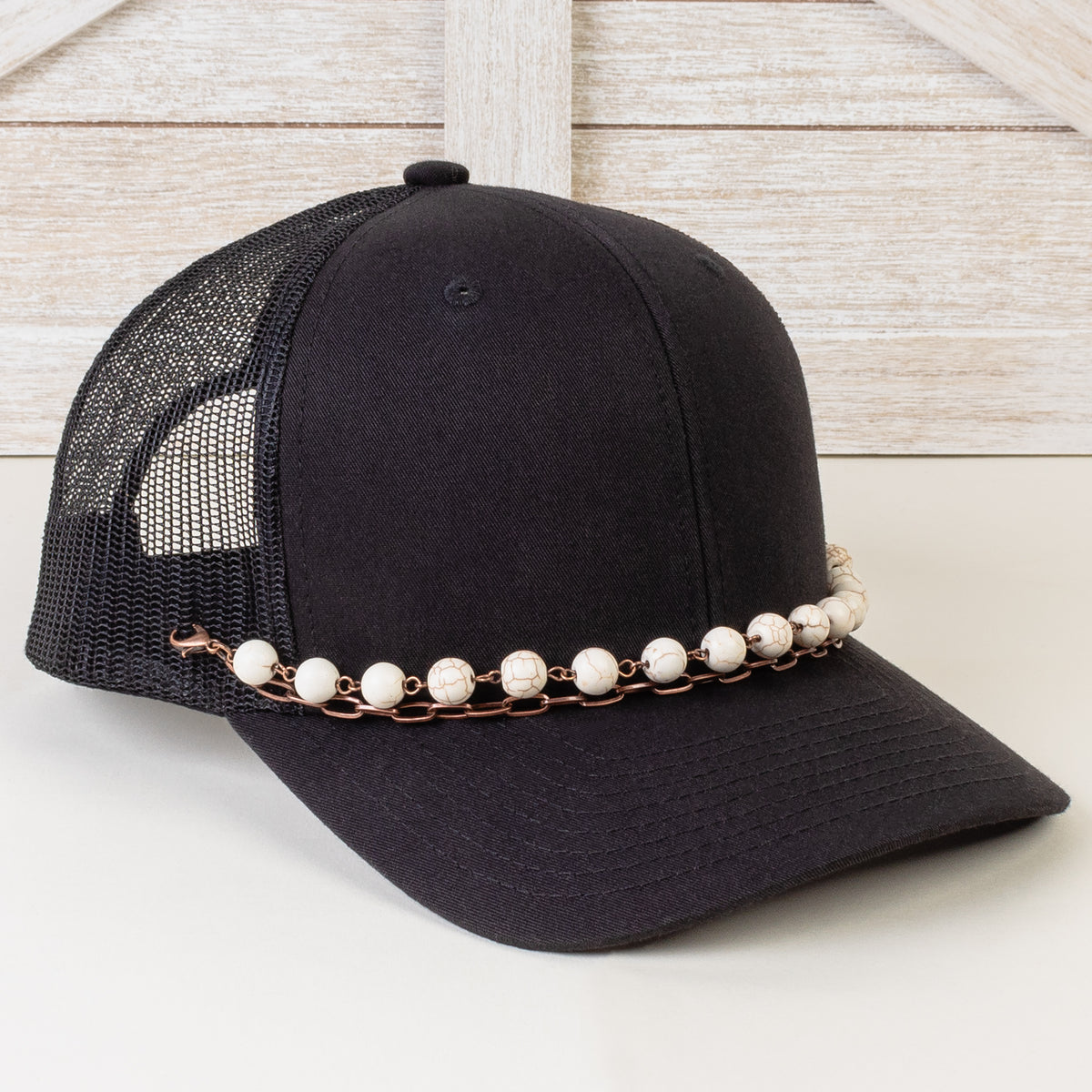 HA004 - Western Beaded Trucker Hat Chain - Ivory & Copper