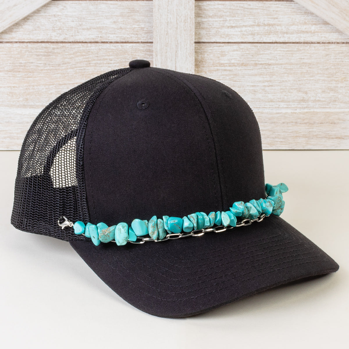 HA006 - Squash Blossom Trucker Hat Chain - Turquoise & Silver