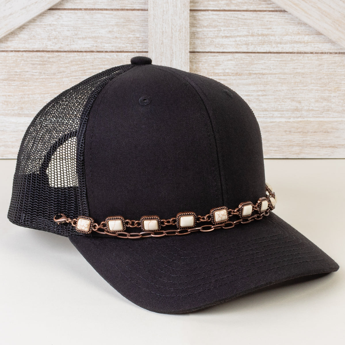 HA009 - Squash Blossom Trucker Hat Chain - Ivory & Copper