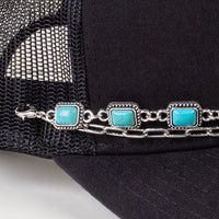 Load image into Gallery viewer, HA009 - Squash Blossom Trucker Hat Chain - Turquoise &amp; Silver
