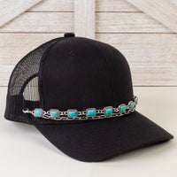 Load image into Gallery viewer, HA009 - Squash Blossom Trucker Hat Chain - Turquoise &amp; Silver
