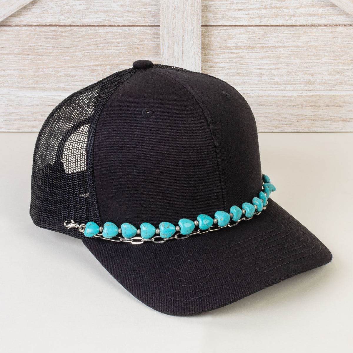 HA013 - Squash Blossom Trucker Hat Chain - Turquoise & Silver