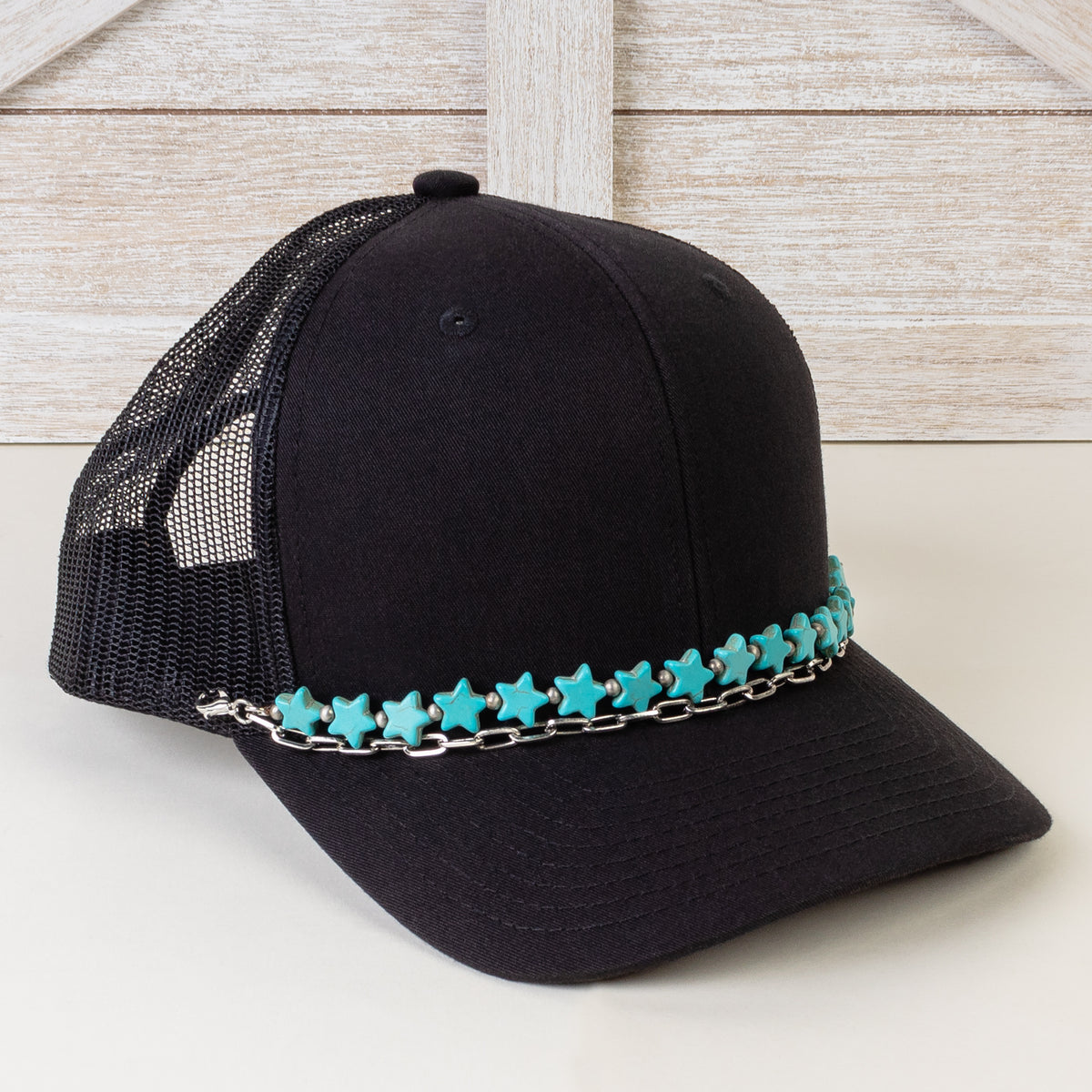 HA014 - Squash Blossom Trucker Hat Chain - Turquoise & Silver