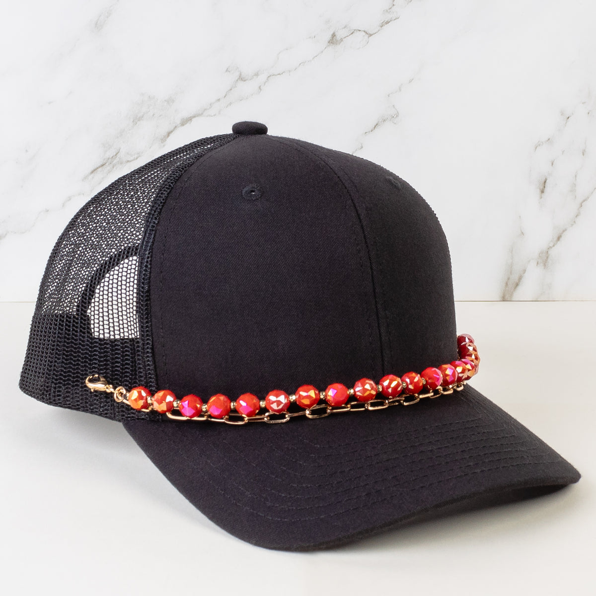 HA015 - Beaded Trucker Hat Chain - Red