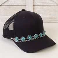 Load image into Gallery viewer, HA017 - Squash Blossom Trucker Hat Chain - Turquoise &amp; Silver
