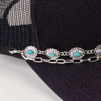 Load image into Gallery viewer, HA018 - Squash Blossom Trucker Hat Chain - Turquoise &amp; Silver
