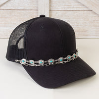 Load image into Gallery viewer, HA018 - Squash Blossom Trucker Hat Chain - Turquoise &amp; Silver
