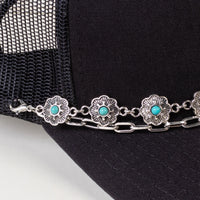 Load image into Gallery viewer, HA021 - Squash Blossom Trucker Hat Chain - Turquoise &amp; Silver
