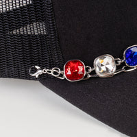 Load image into Gallery viewer, HA022 - Crystal Trucker Hat Chain - Red White &amp; Blue
