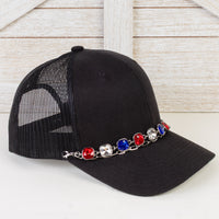 Load image into Gallery viewer, HA022 - Crystal Trucker Hat Chain - Red White &amp; Blue
