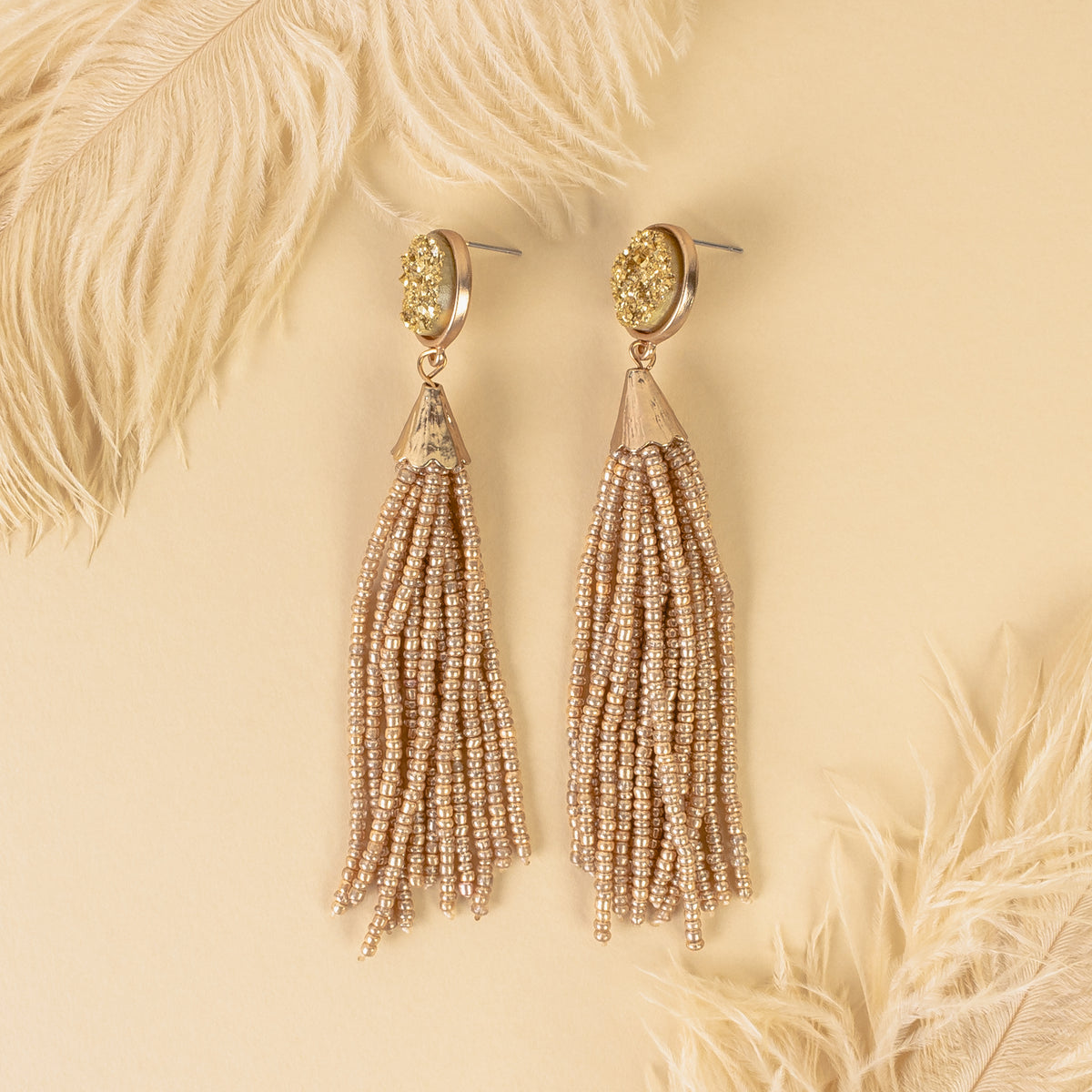 HOUDAY - Beaded Tassel Earrings - Gold