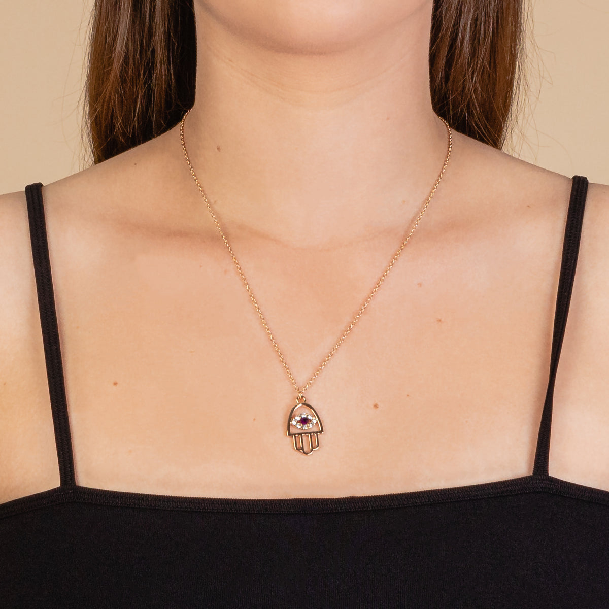 INDIA - Dainty Hamsa Pendant Necklace - Gold