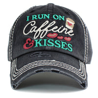 Load image into Gallery viewer, 1439 - I Run On Caffeine &amp; Kisses Hat - Black
