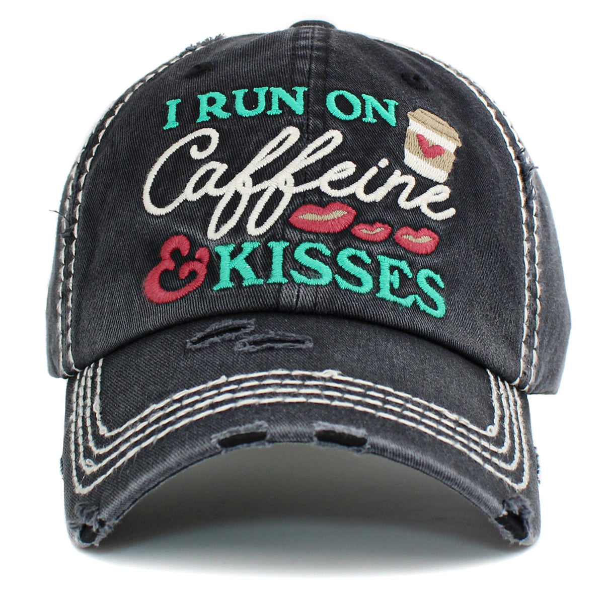 1439 - I Run On Caffeine & Kisses Hat - Black
