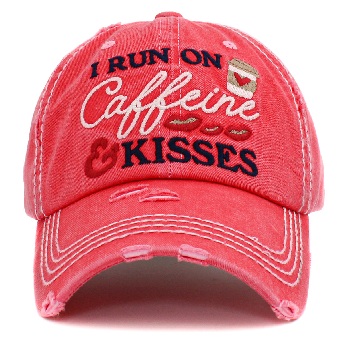 1439 - I Run On Caffeine & Kisses Hat - Hot Pink
