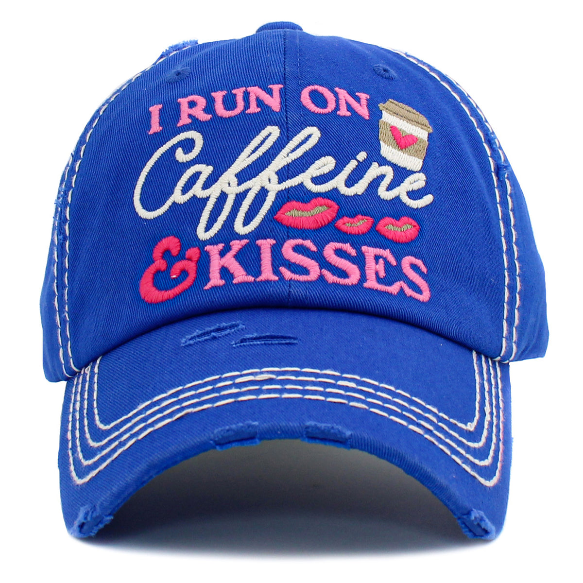 1439 - I Run On Caffeine & Kisses Hat - Royal Blue