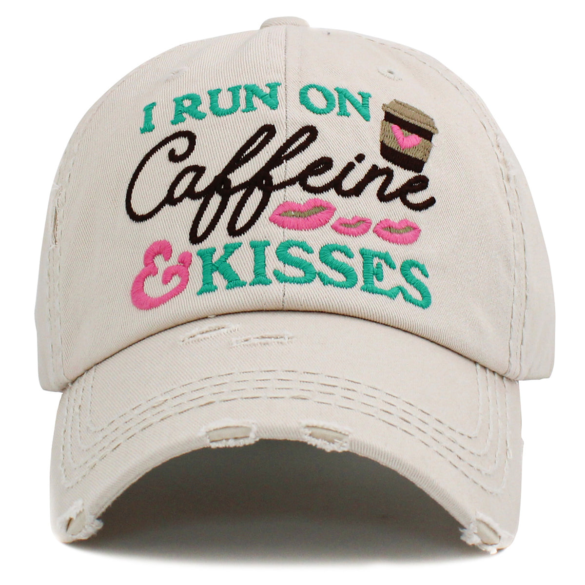 1439 - I Run On Caffeine & Kisses Hat - Stone