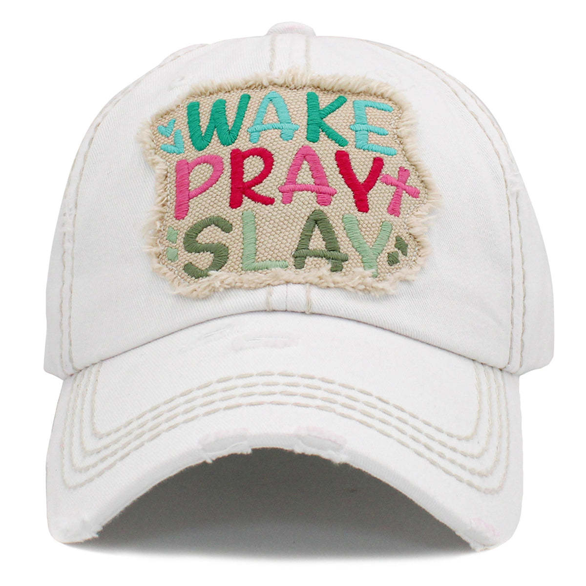 1442 - Wake Pray Slay Hat - White