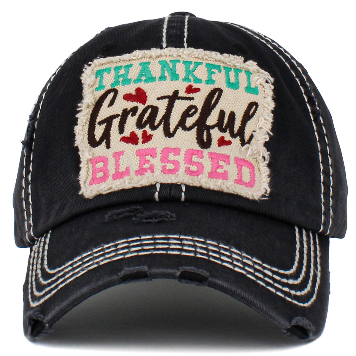 1445 - Thankful Grateful Blessed Hat - Black