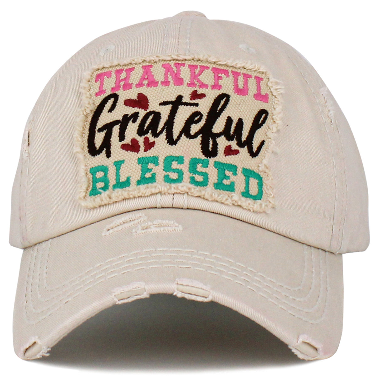 1445 - Thankful Grateful Blessed Hat - Stone