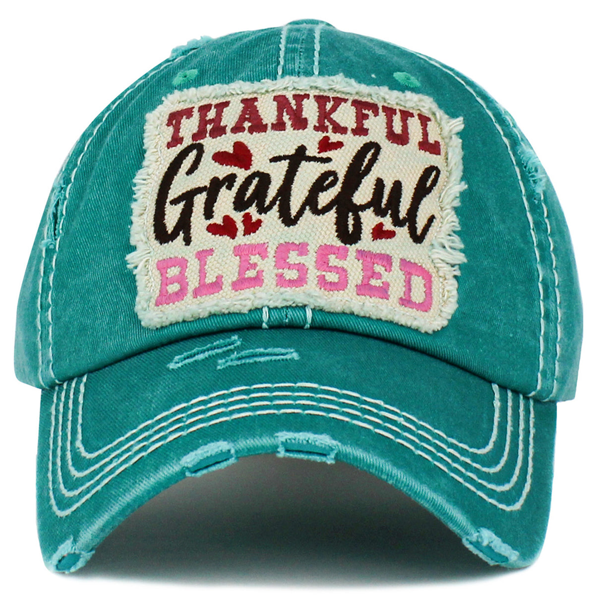 1445 - Thankful Grateful Blessed Hat - Turquoise