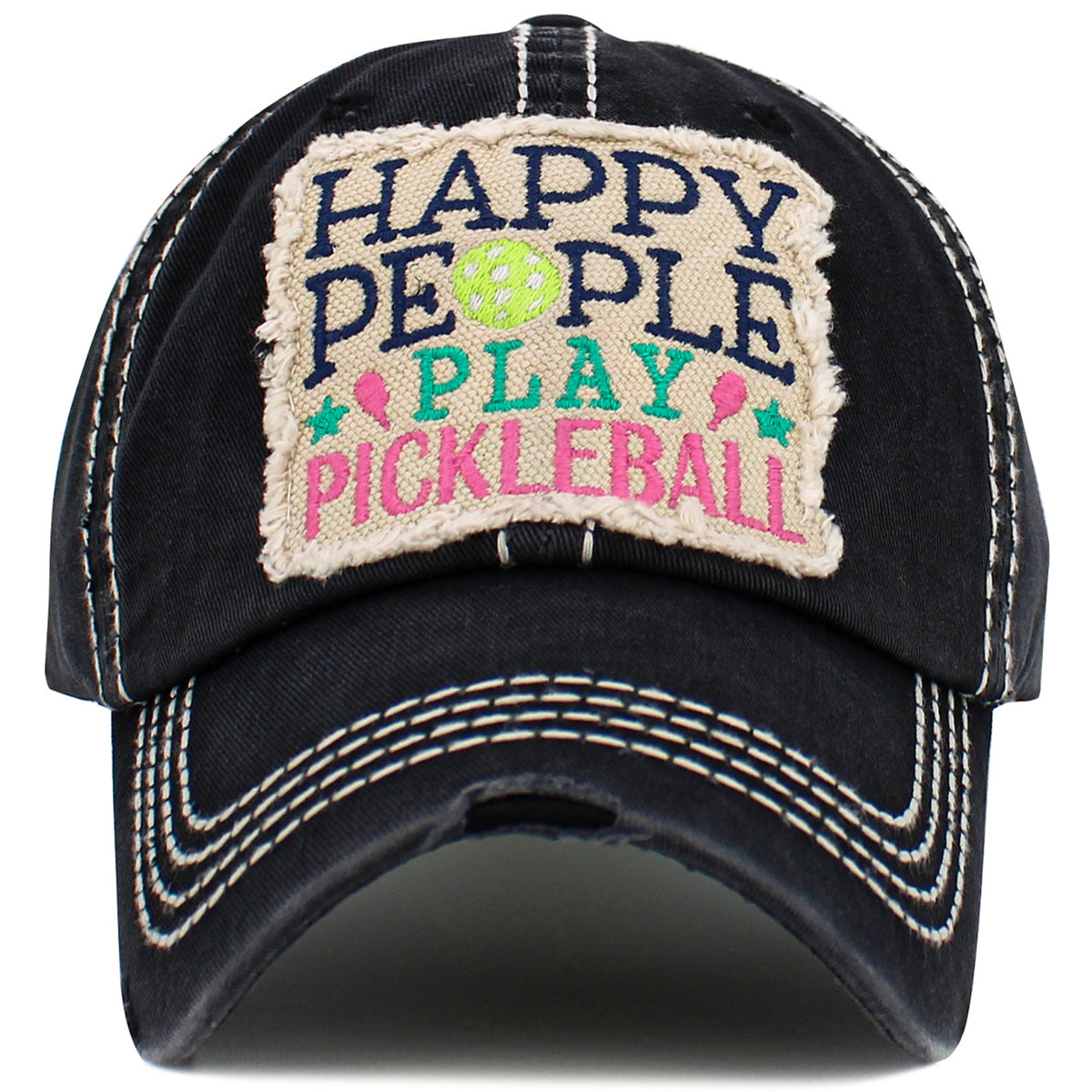 1572 - Happy People Play Pickleball Hat - Black