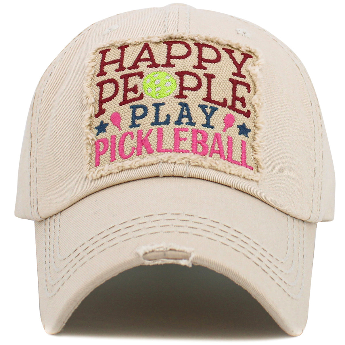 1572 - Happy People Play Pickleball Hat - Stone