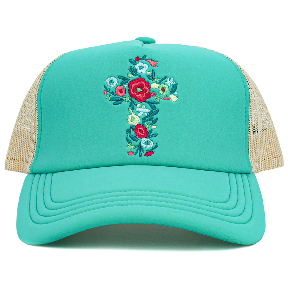 1585 - Floral Cross Hat - Turquoise