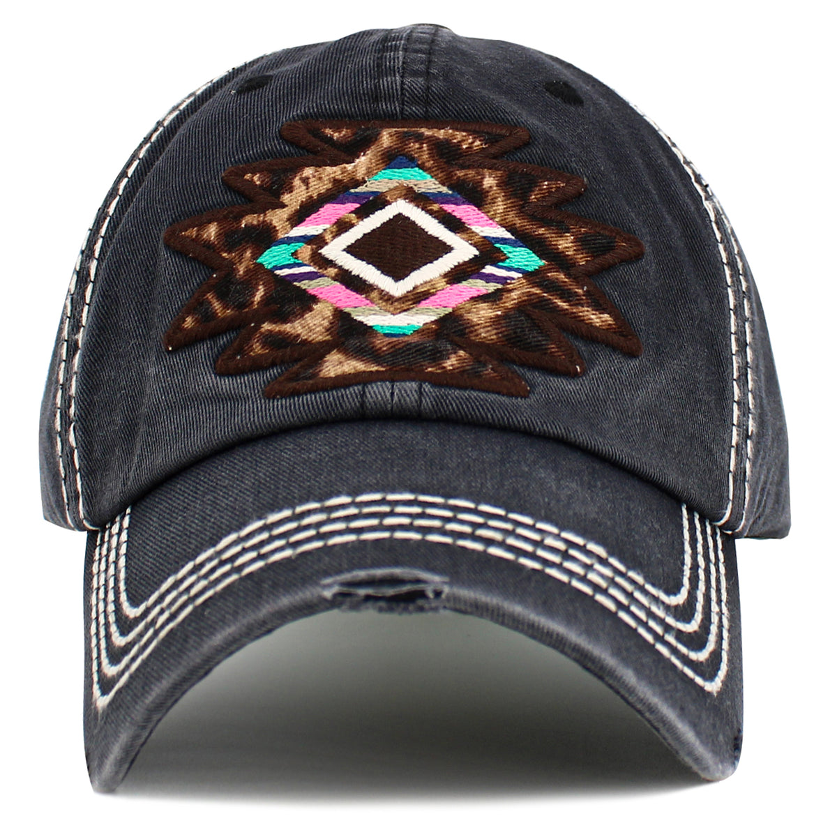 1600 - Leopard Geometric Print Hat - Black