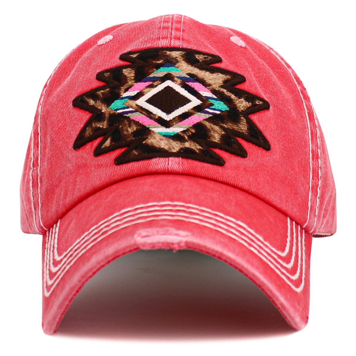 1600 - Leopard Geometric Print Hat - Hot Pink