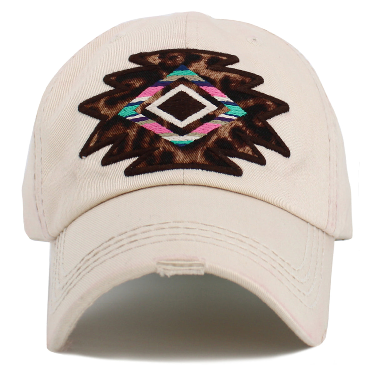 1600 - Leopard Geometric Print Hat - Stone