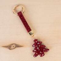 Load image into Gallery viewer, KC048 - Crystal Christmas Tree Keychain - Dark Red
