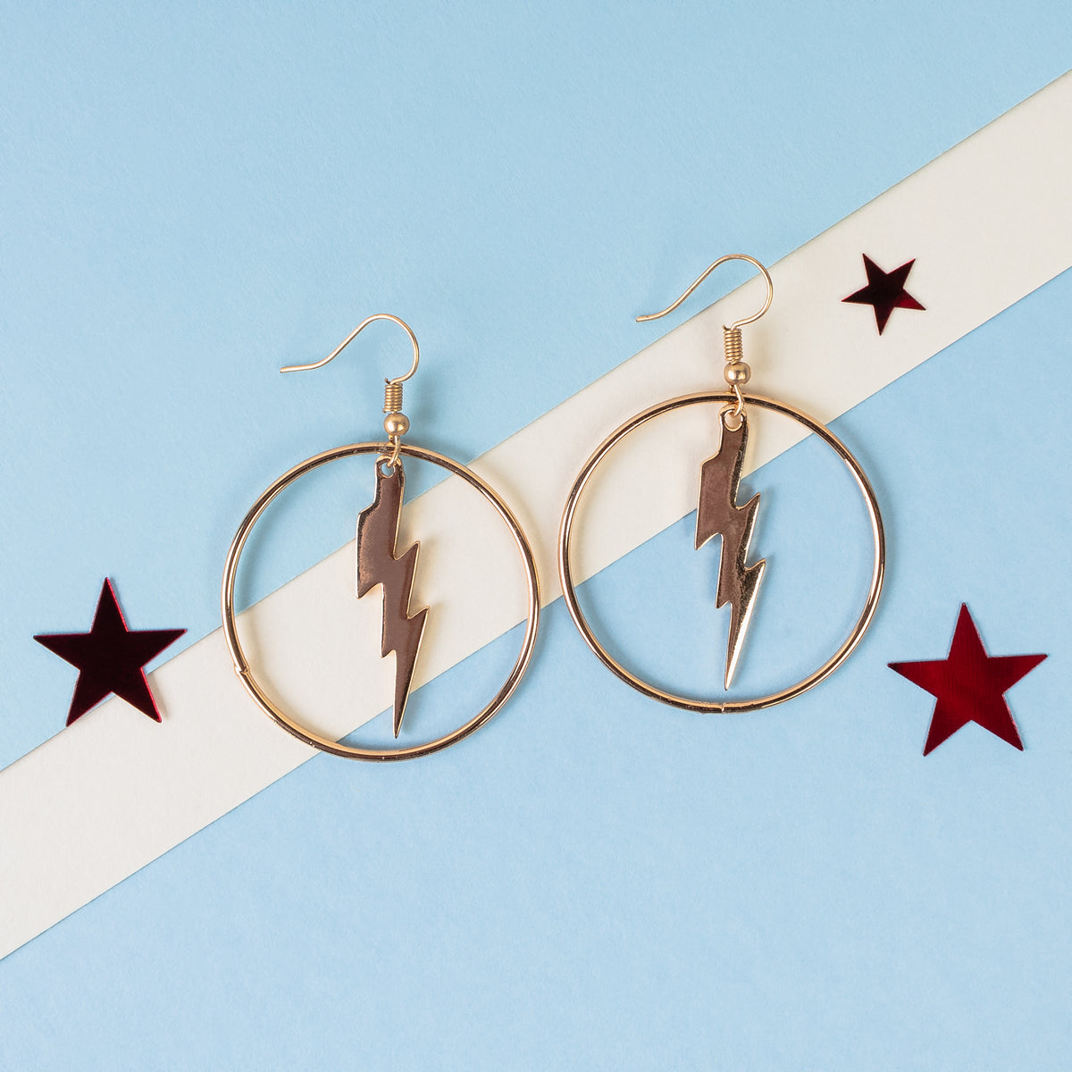 MADISON - Lightning Bolt Hoop Earrings - Gold