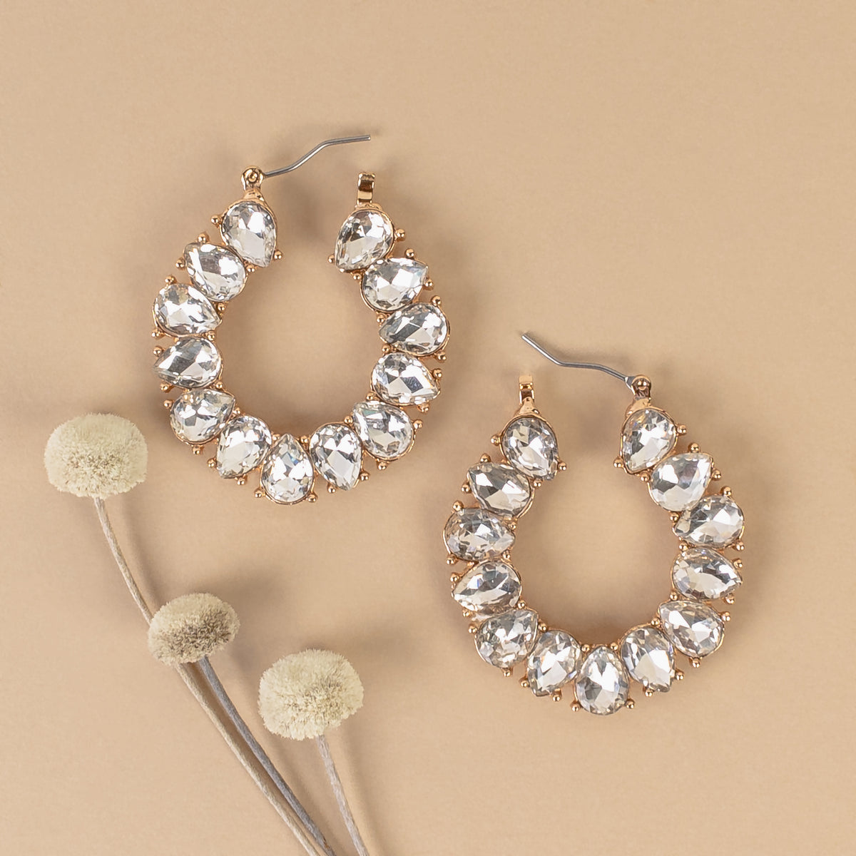 MOLLI - Crystal Hoop Earrings - Gold & White