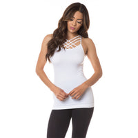 Load image into Gallery viewer, 613 - Cami Seamless Triple Criss - Cross Front Cami - White
