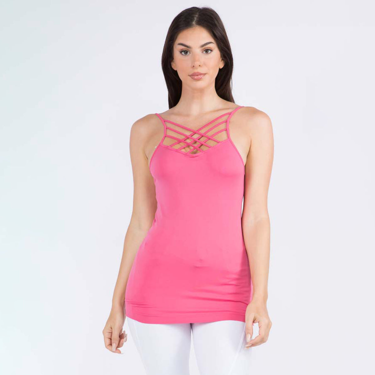 613 - Cami Seamless Triple Criss - Cross Front Cami - HOT PINK