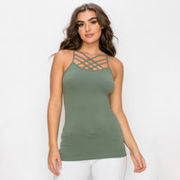 Load image into Gallery viewer, 613 - Cami Seamless Triple Criss - Cross Front Cami - Olive

