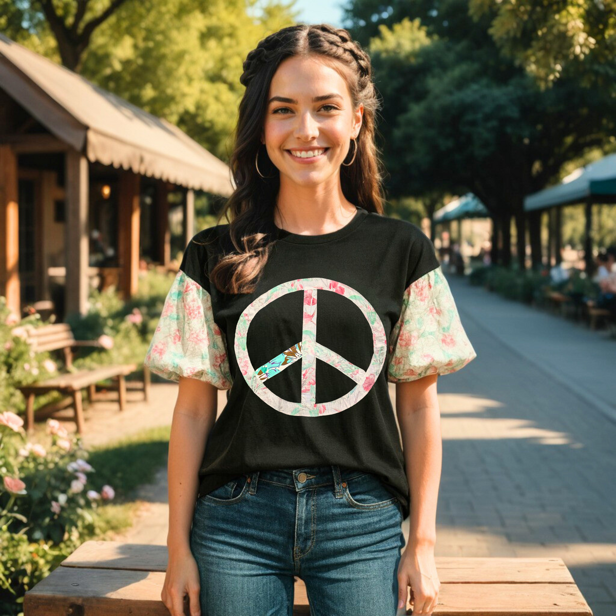 50154 - Floral Peace Half Sleeve Top