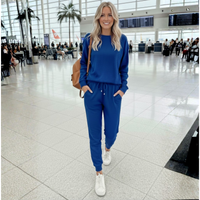 Load image into Gallery viewer, 50133 - Solid Textured Top and Bottom Jogger Set - Royal Blue
