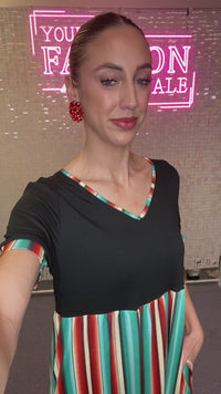 Load and play video in Gallery viewer, 10986 - Serape Print Half Sleeve Dress with Pockets
