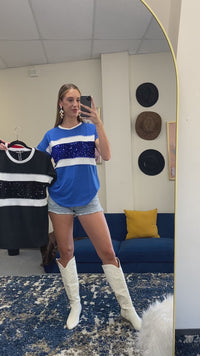 Load and play video in Gallery viewer, 50068 - Striped Sequin Half Sleeve Top - Black
