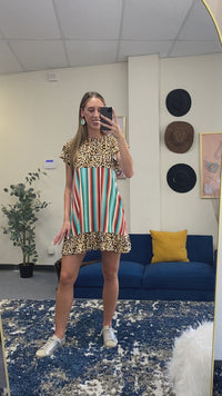 Load and play video in Gallery viewer, 10976 - Leopard &amp; Serape Dress with Pockets
