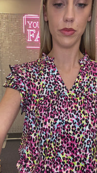 Load and play video in Gallery viewer, 30017 - Multi Leopard Top with Ruffle Sleeves
