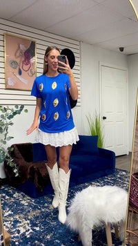 Load and play video in Gallery viewer, 50083 - Sequin Football Half Sleeve Top - Royal Blue
