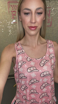 Load and play video in Gallery viewer, 10979 - Cowboy Hat Tank Top with Fringe
