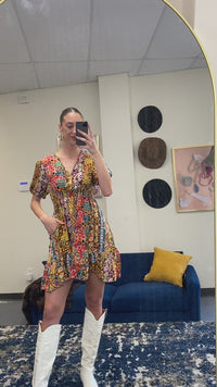 Load and play video in Gallery viewer, 6785 - Geometric Print Patchwork Dress with Pockets
